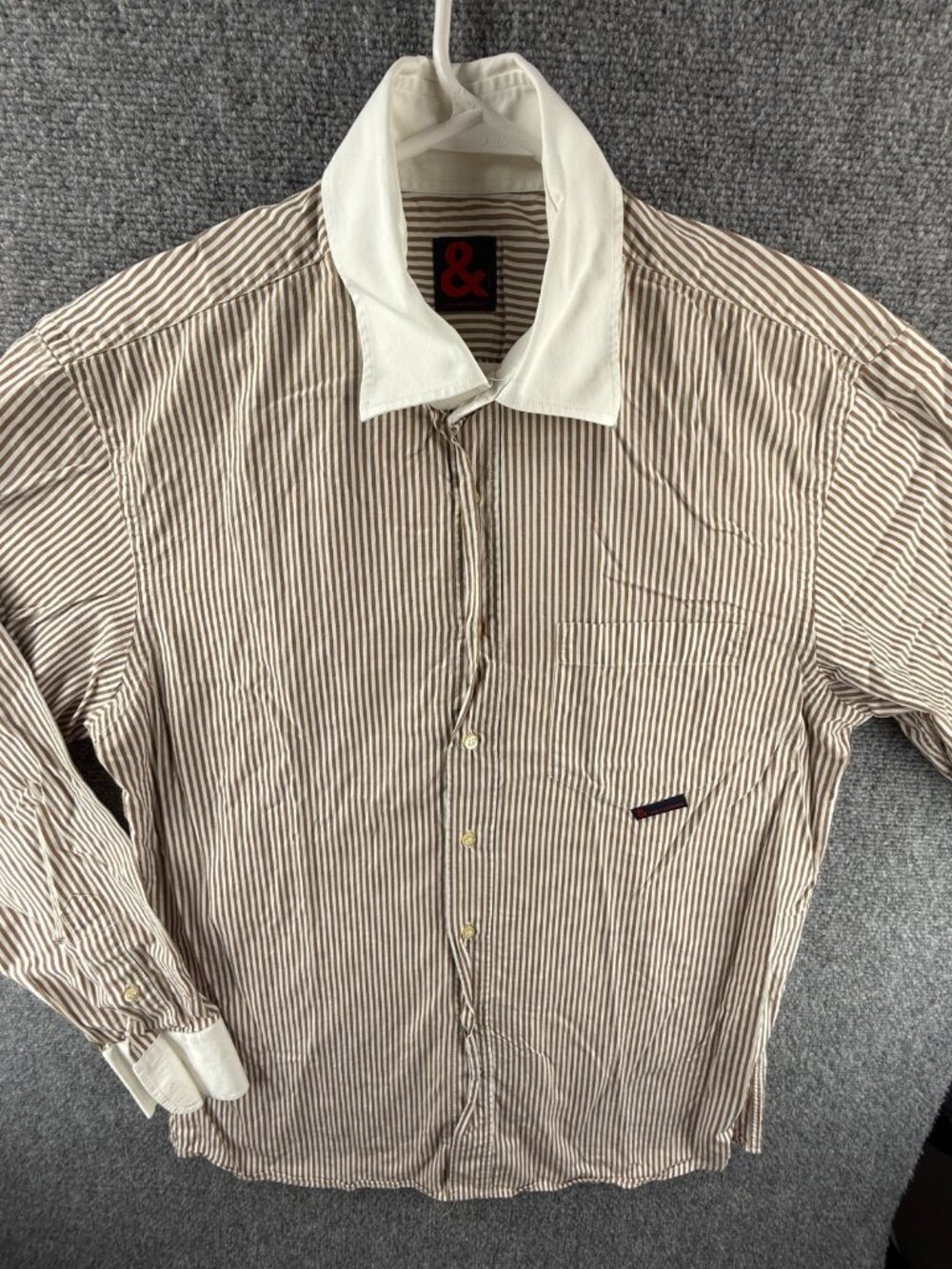 & By Dolce & Gabbana Button Up Shirt Striped Brown Contrast Collar Italy 54